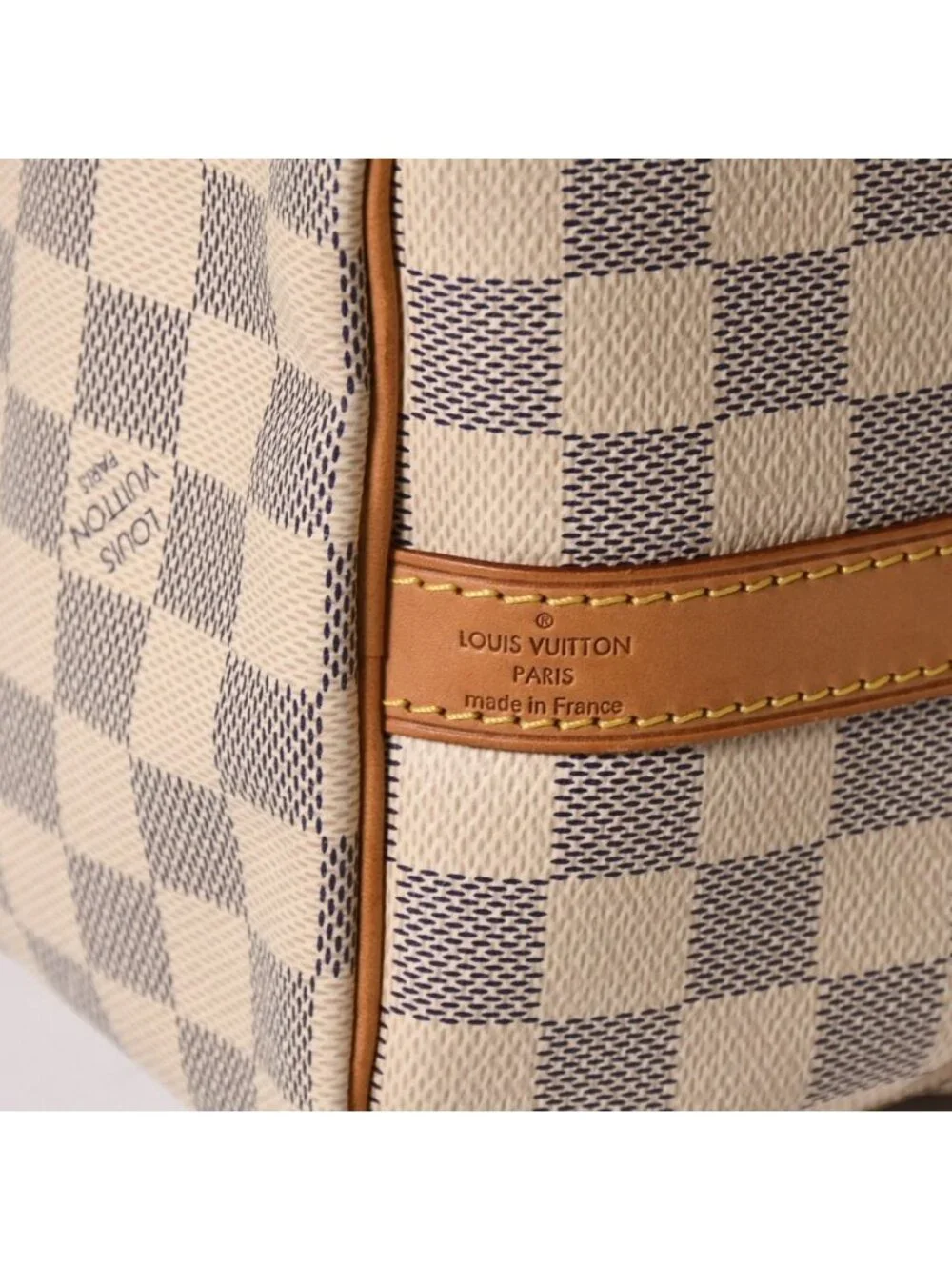 Louis Vuitton Damier Azur Speedy Bandouliere 25 Vachetta Leather White Gold